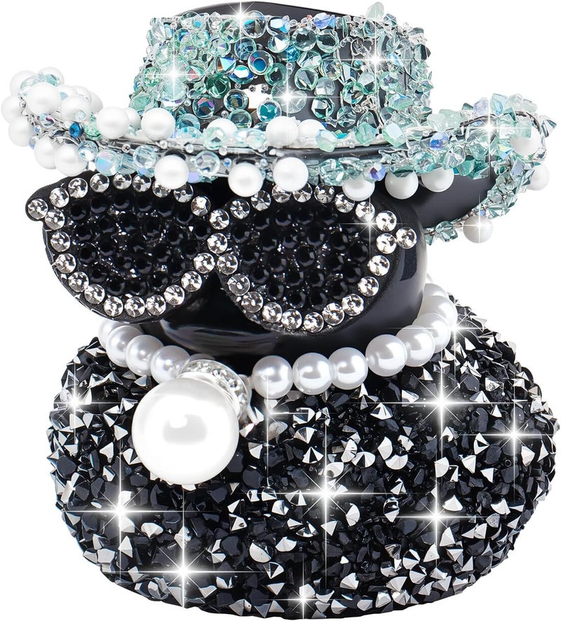 wonuu Black Diamond Rubber Duck Car Ornaments Funny Office Gifts Dashboard Decorations for Cool Car Accessories with Blue - Image 1